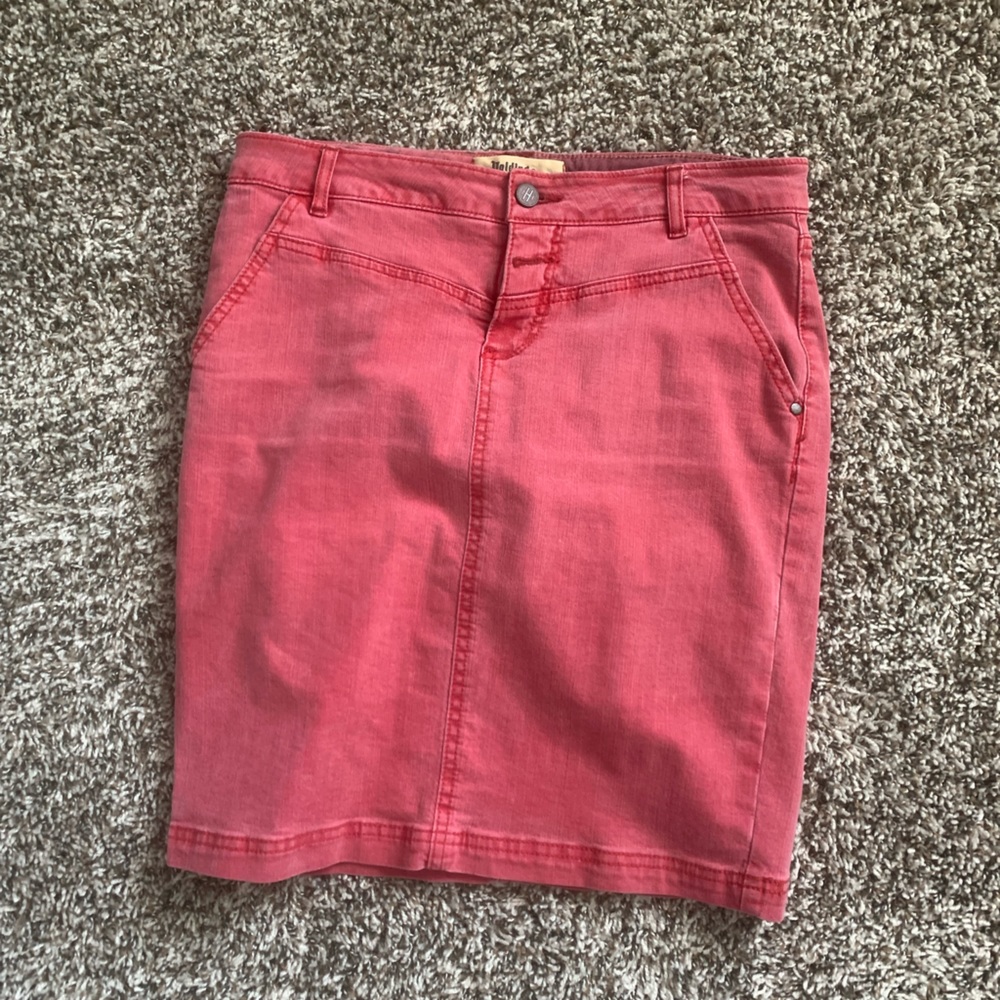 Pink denim skirt from Anthropologie